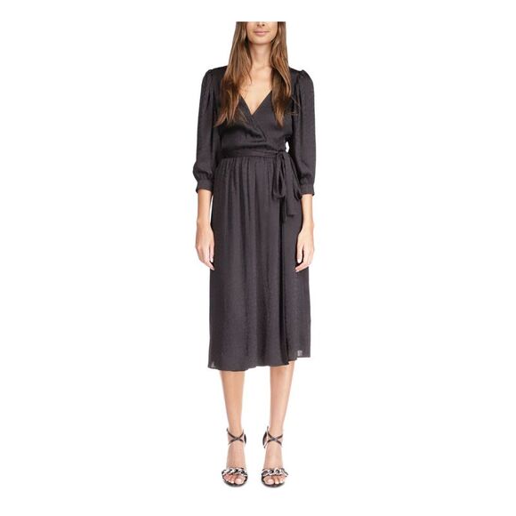 MICHAEL MICHAEL KORS Dresses & Skirts - MICHAEL MICHAEL KORS Womens Black Tie Belt 3/4 Sleeve Midi Party Wrap Dress M